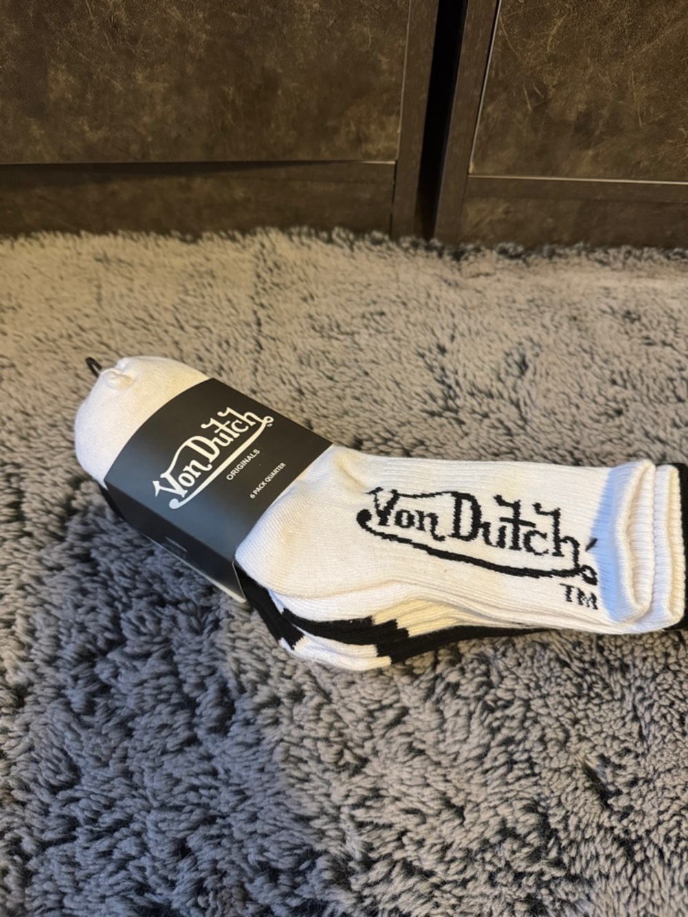 Von Dutch White Unisex Crew Socks with Black Logo - Pack
